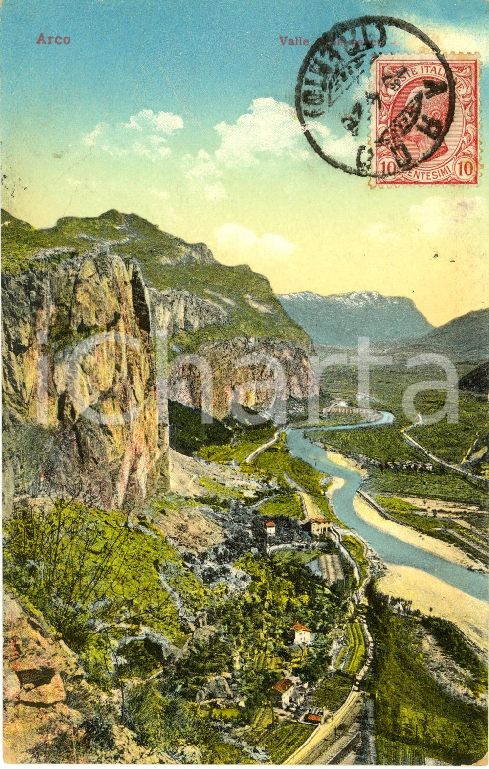 Cartolina originale da collezione 1926 ARCO DI TRENTO TN Veduta panoramica VALLE DEL SARCA Cartolina FP VG 1