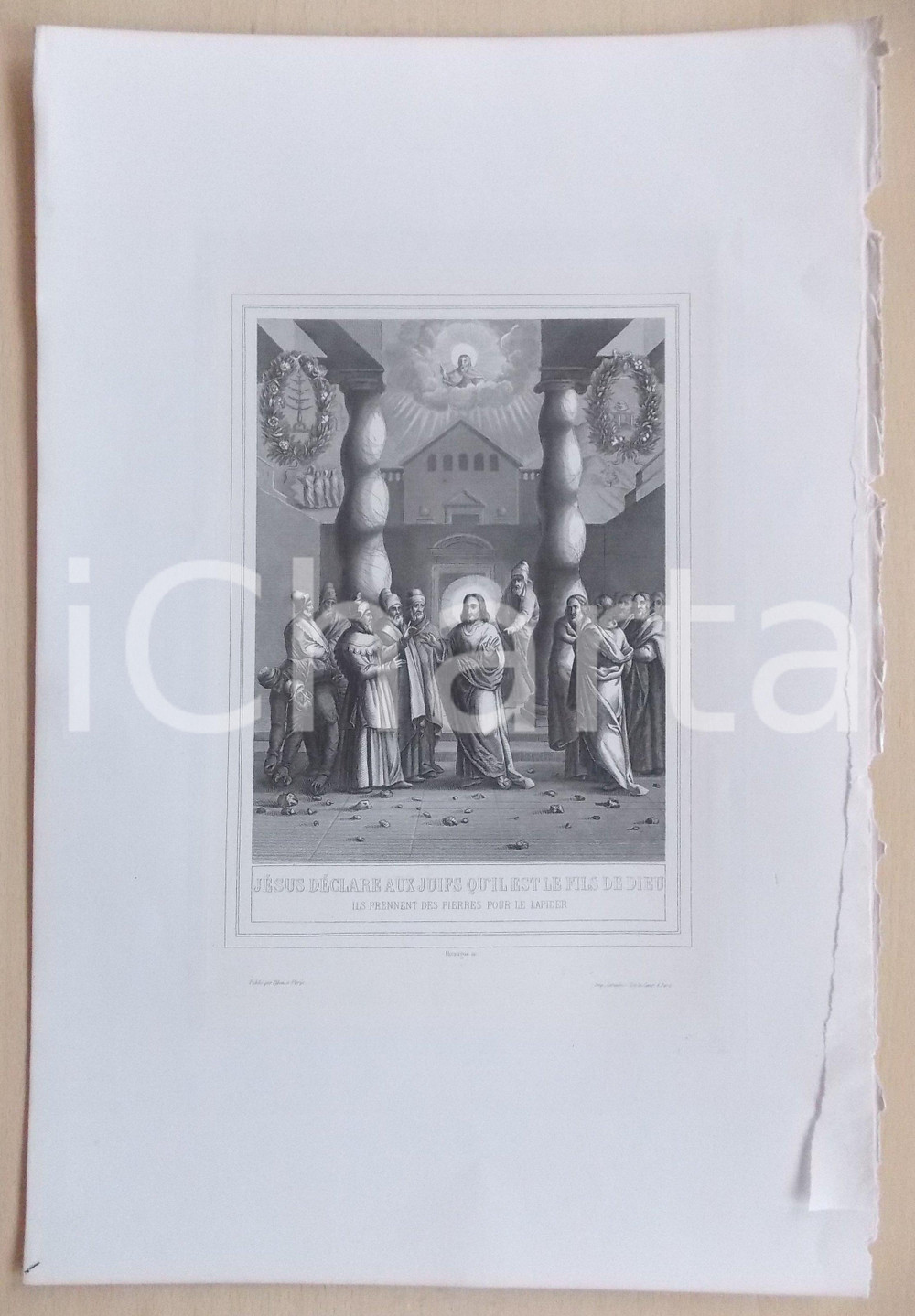 Stampa, bozzetto originale 1853 VIE DE JESUS CHRIST JÃ©sus dÃ©clare aux juifs il est fils de Dieu Gravure 1