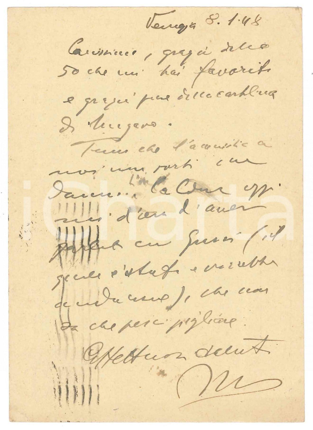 Autografo originale 1948 VENEZIA Vincenzo MANZINI  Cartolina a un amico  Autografo 1