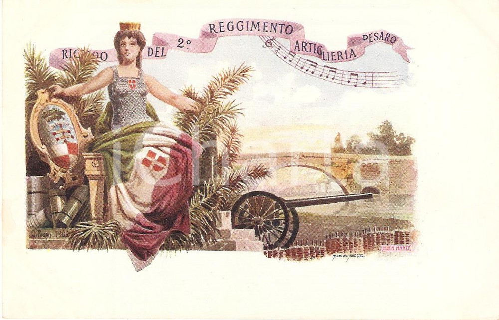Cartolina originale da collezione 1900 ca Ricordo del 2Â° Reggimento Artiglieria PESARO Cartolina ILLUSTRATA 1