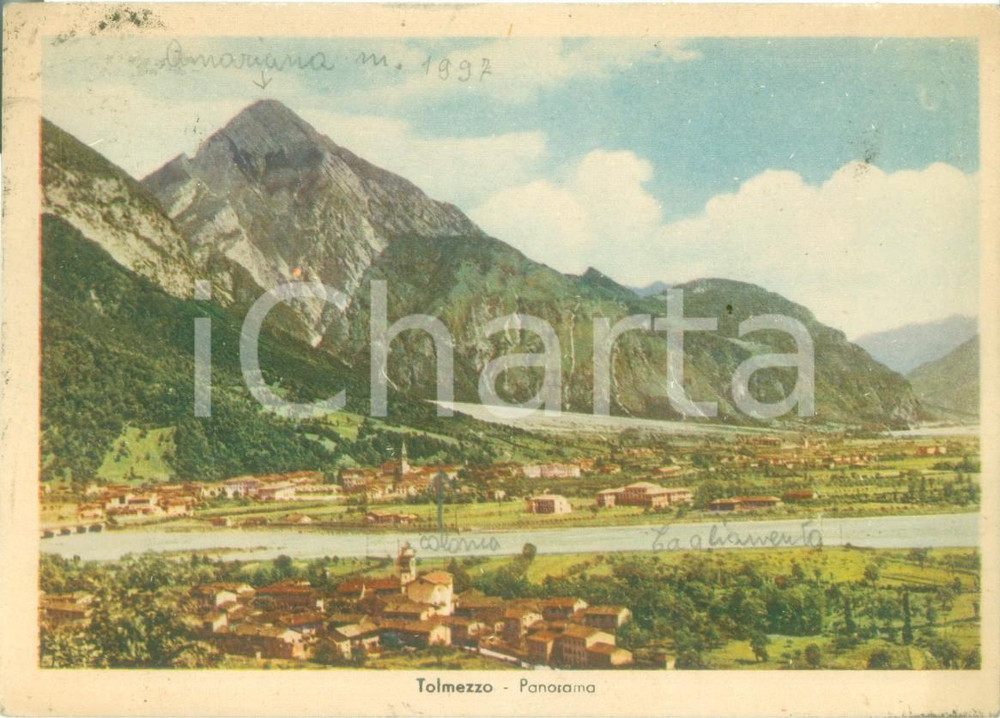 Cartolina originale da collezione 1948 TOLMEZZO UD Panorama ILLUSTRATO Cartolina postale FG VG 1
