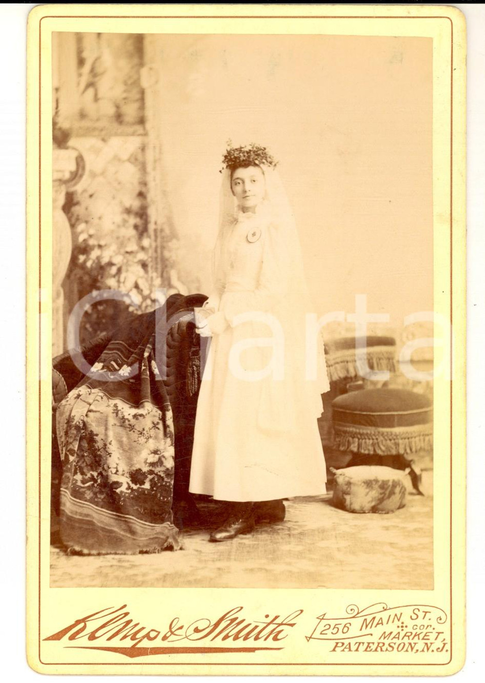 Fotografia d epoca originale 1910 ca PATERSON USA Bambina nel giorno della Prima Comunione KEMP & SMITH 1