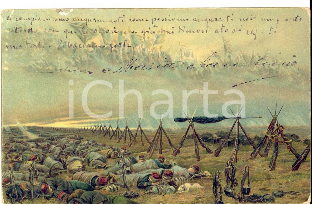 Cartolina originale da collezione 1915 WW1 MILANO Le reve  Edouard DETAILLE  Cartolina al magg. Emilio GARAVAGLIA 1