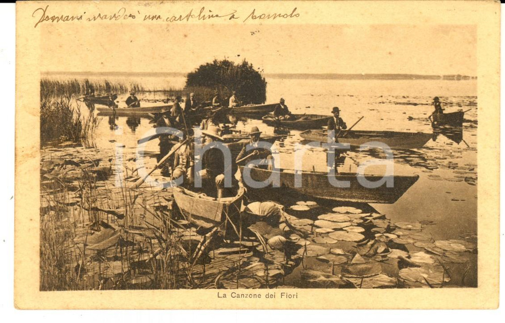 Cartolina originale da collezione 1917 LA CANZONE DEI FIORI  In barca Cartolina LA DOMINANTE FILM FP VG 1