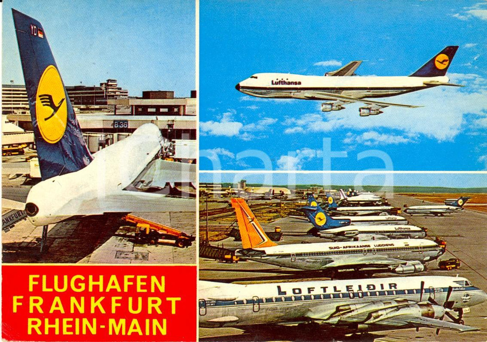 Cartolina originale da collezione 1975 FRANCOFORTE (GER) Aeroporto FLUGHAFEN Aereo LUFTHANSA YD *Cartolina FG VG 1
