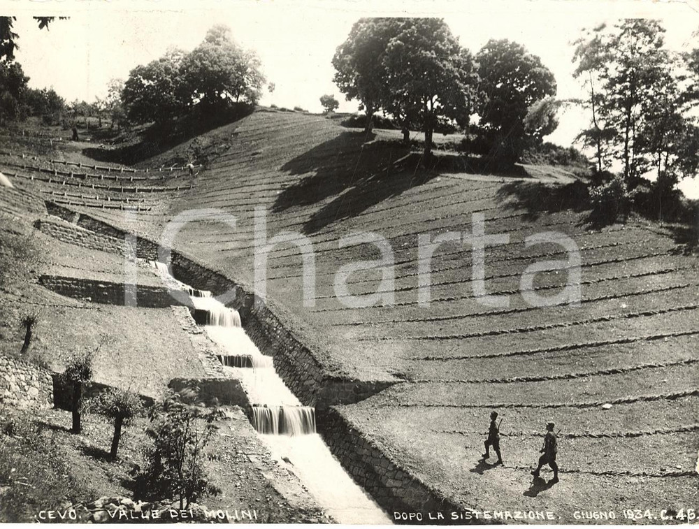 Fotografia d'epoca originale 1934 CEVO (BS) Valle dei Molini dopo bonifica ANIMATA 1