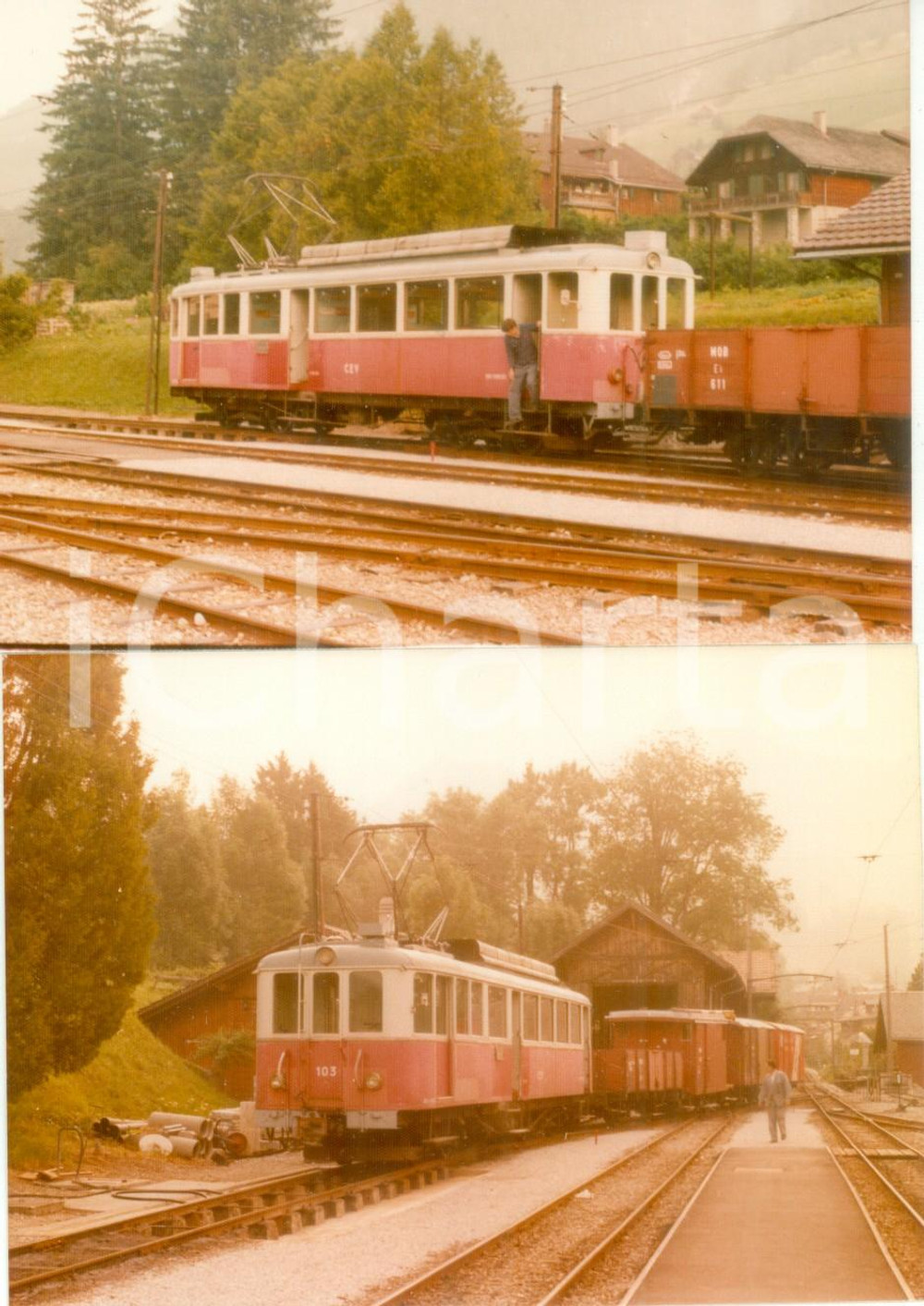 Fotografia d epoca originale 1975 ca SVIZZERA MONTREUXBERNEROBERLAND Locomotiva E 611 Lotto 2 fotografie 1