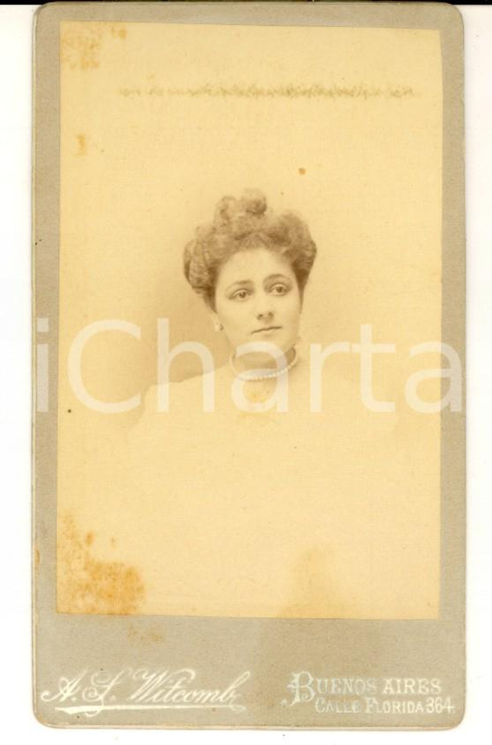 Fotografia d'epoca originale 1900 ca BUENOS AIRES Ritratto di donna con collana di perle *Foto A. S. WITCOMB 1