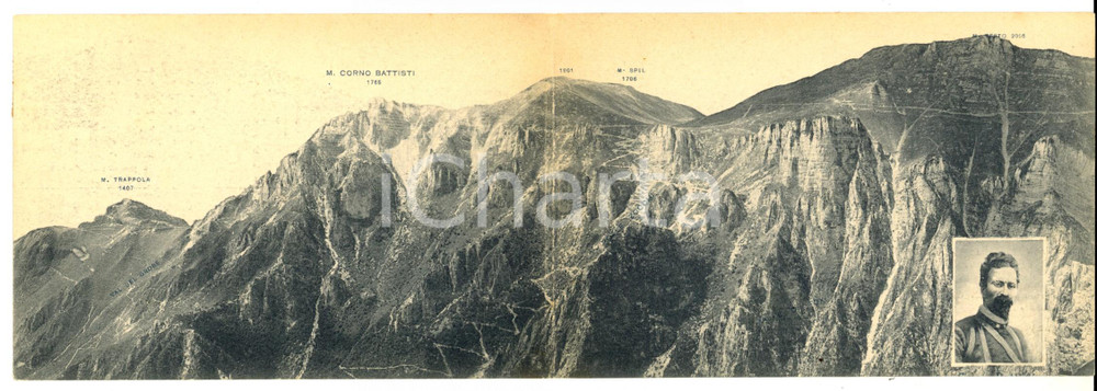 Cartolina originale da collezione 1920 MONTE CORNO BATTISTI (TN) Cime TRAPPOLA e SPIL *Cartolina DOPPIA FP VG 1