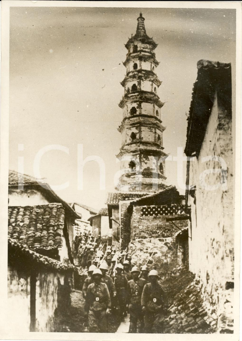 Fotografia d epoca originale 1938 SinoJapanese war, Japanese Army enter Gakujo 1