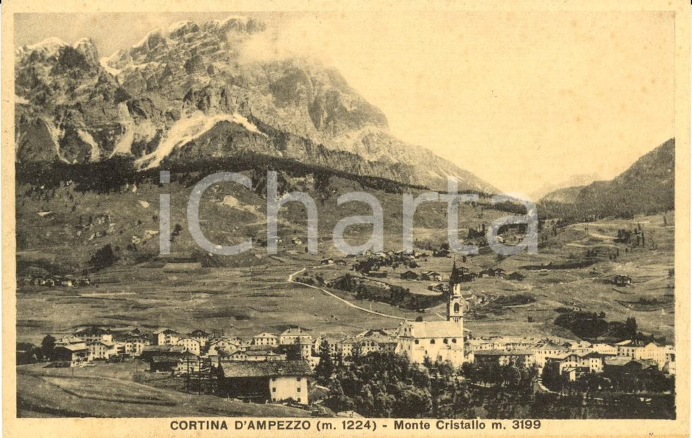 Cartolina originale da collezione 1928 CORTINA D AMPEZZO BL Veduta del paese con il monte CRISTALLO FP NV 1