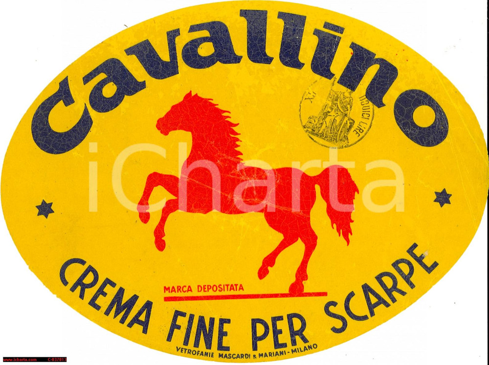 Materiale pubblicitario d’epoca 1950 CAVALLINO Crema fine per scarpe VETROFANIA 1