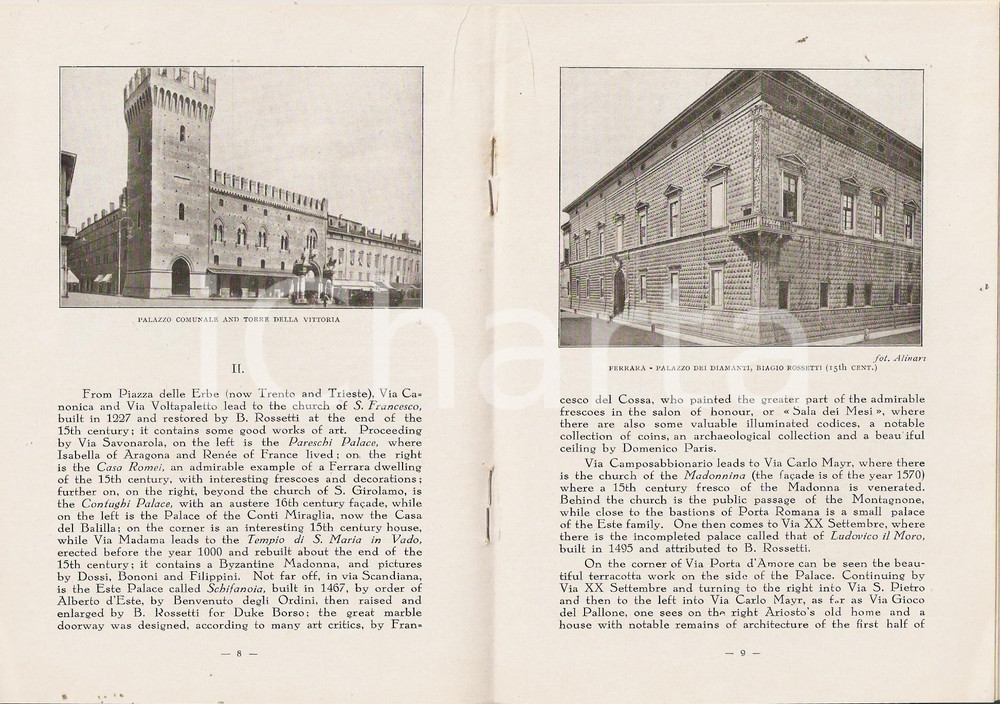 Materiale pubblicitario d’epoca 1935 ca FERRARA Guida di ENIT e Ferrovie dello Stato Opuscolo 1