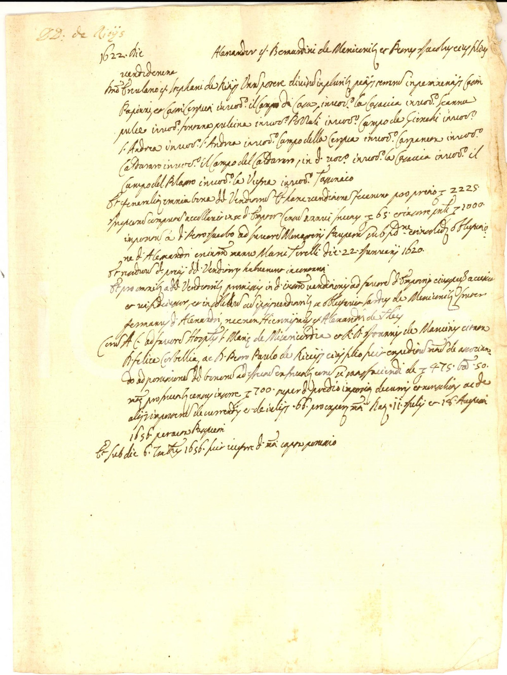 Documento originale, autentico 1656 PERUGIA ? Memoria vicende fondo rurale di Alessandro MENICENI Manoscritto 1