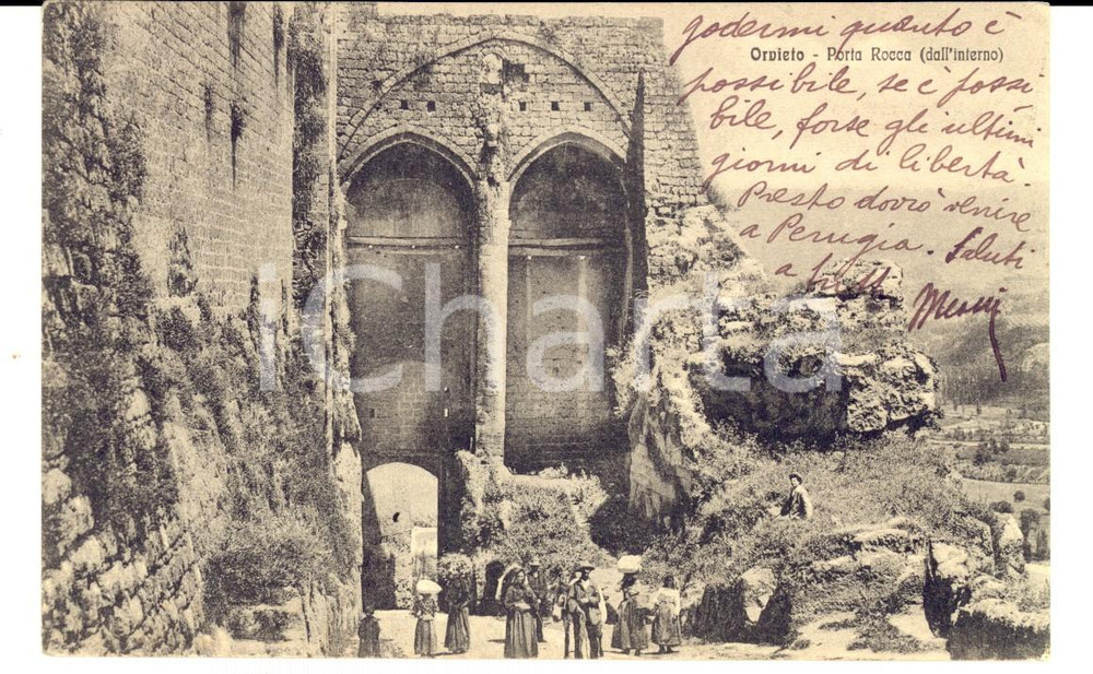 Autografo originale 1913 ORVIETO (TN) Porta Rocca *Cartolina MEACCI a Tilla MAZZOCCHI ALEMANNI 1