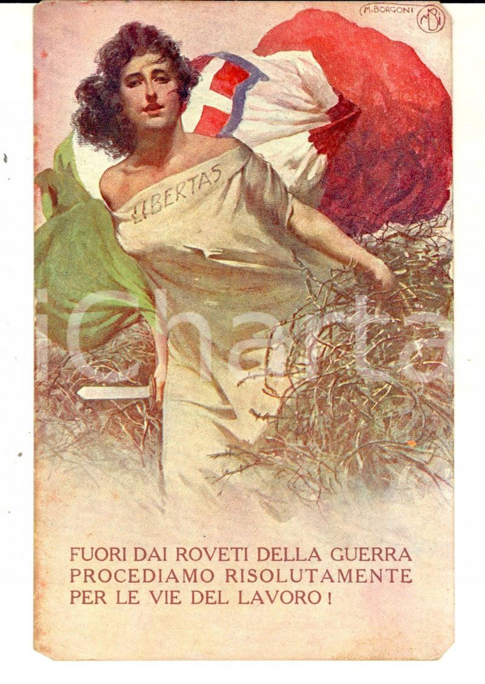 Cartolina originale da collezione 1918 ca WW1 VI prestito nazionale - Cartolina LIBERTAS ill. M. BORGONI FP NV 1