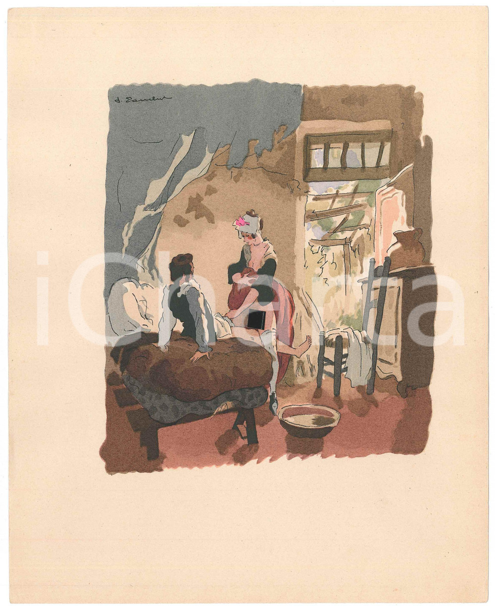 1950 ca VINTAGE EROTIC Couple in a rural house - Engraving 18x24 cm  Stampa originale d'epoca. GOOD/buono  Formato: 18x24 cm originale e autentica 1