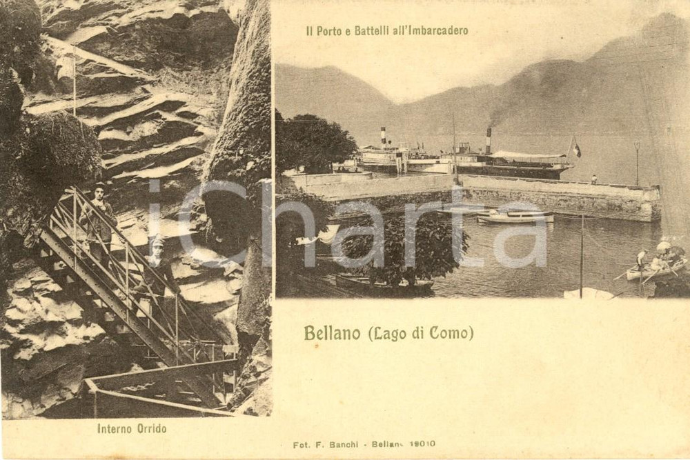 Cartolina originale da collezione 1935 ca BELLANO (CO) Vedutine orrido e porto con battelli *Cartolina postale FP 1