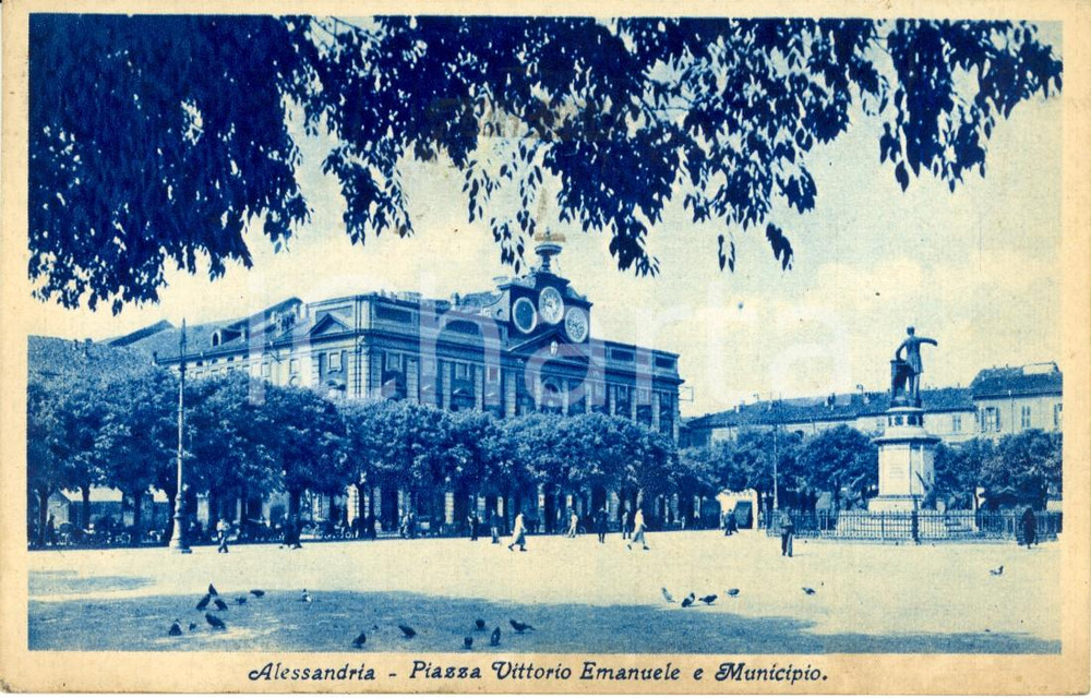 Cartolina originale da collezione 1934 ALESSANDRIA Piazza VITTORIO EMANUELE e Municipio *Cartolina ANIMATA FP VG 1