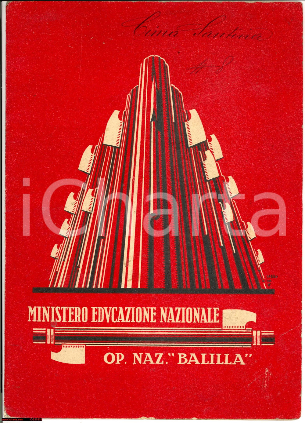Oggetto da collezione cartaceo 1932 ONB LECCO Pagella fascista Santina CIMA ill. GOBBO 1