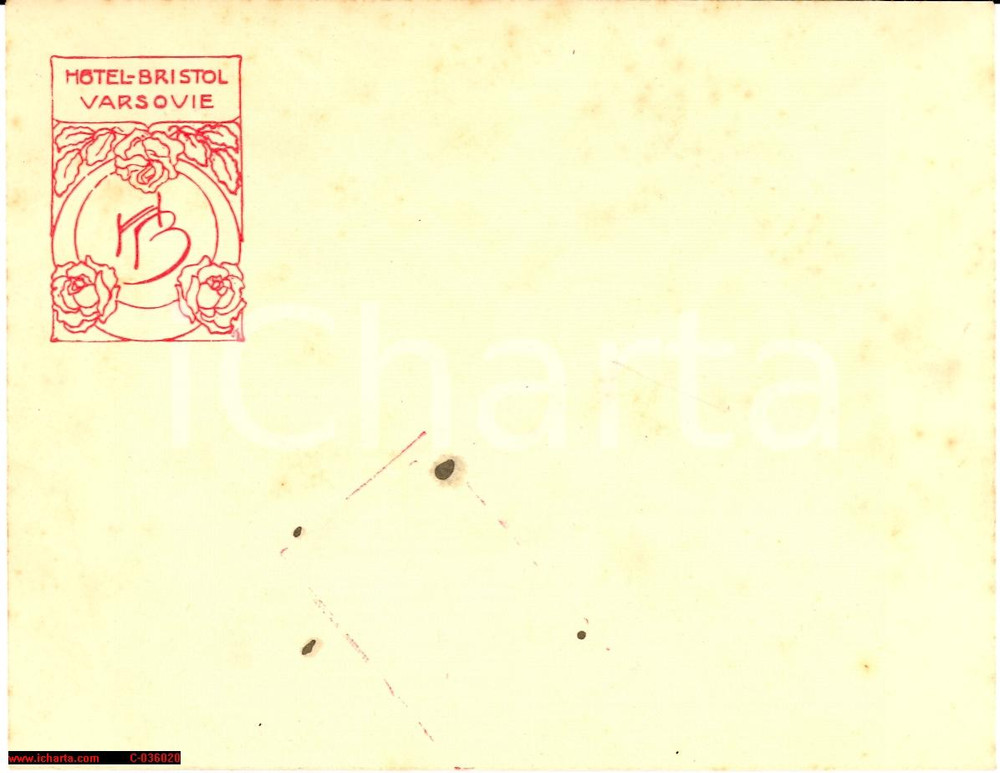 Manoscritto, lettera originale 1900 Hotel Bristol  Varsavia, busta con bel logo 1