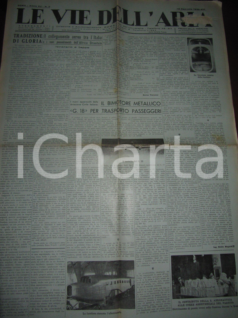 Giornale, rivista storica 1935 LE VIE DELL ARIA Il nuovo bimotore FIAT G. 18 Giornale 1
