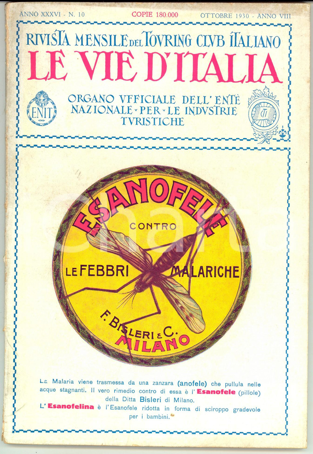 Giornale, rivista storica 1930 TOURING CLUB ITALIANO Triennale Arti Decorative a Monza  *Anno XXXVI nÂ°10 1