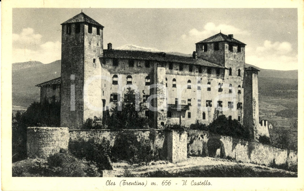 Cartolina originale da collezione 1937 CLES TN Veduta del castello del paese Cartolina postale FP VG 1