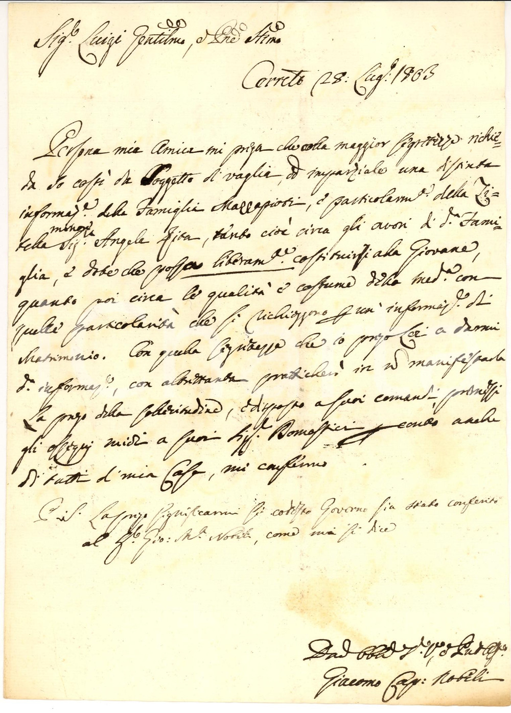 Manoscritto, lettera originale 1803 CERRETO DI SPOLETO Dote zitella Angela MAZZAPIOTI Manoscritto 1