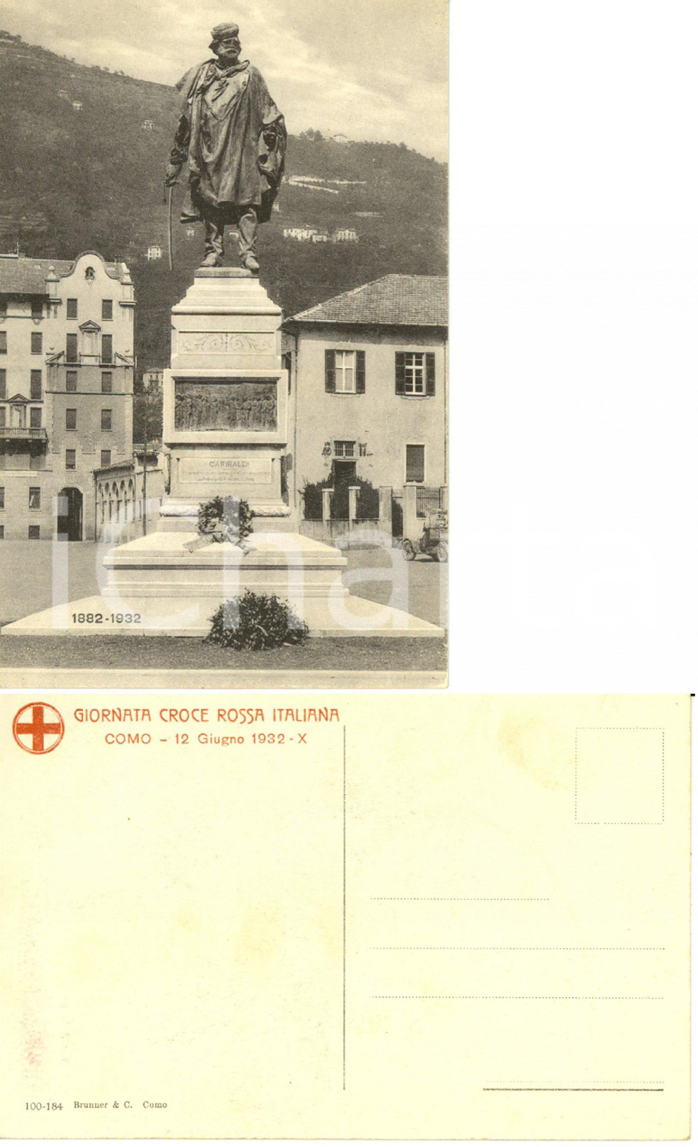 Cartolina originale da collezione 1932 COMO Monumento a GARIBALDI Giornata CROCE ROSSA *Cartolina FP NV 1