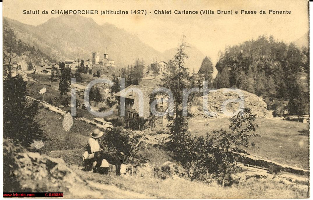 Cartolina originale da collezione 1915 Champorcher e Chalet Carlence - Animata NV 1