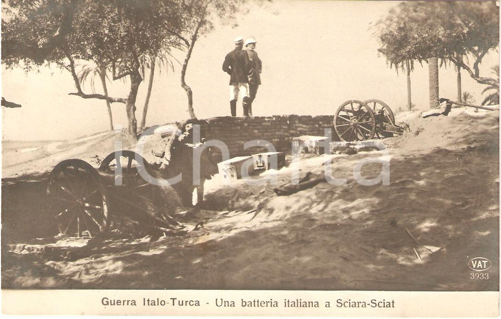 Cartolina originale da collezione 1925 ca TRIPOLI (LIBIA) Guerra ITALO-TURCA Oasi SCIARA SCIAT Batteria italiana 1