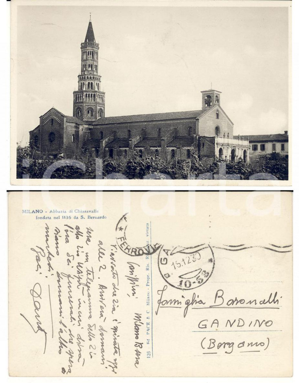 Autografo originale 1930 MILANO Abbazia CHIARAVALLE Cartolina con autografo Dante BARONCELLI 1