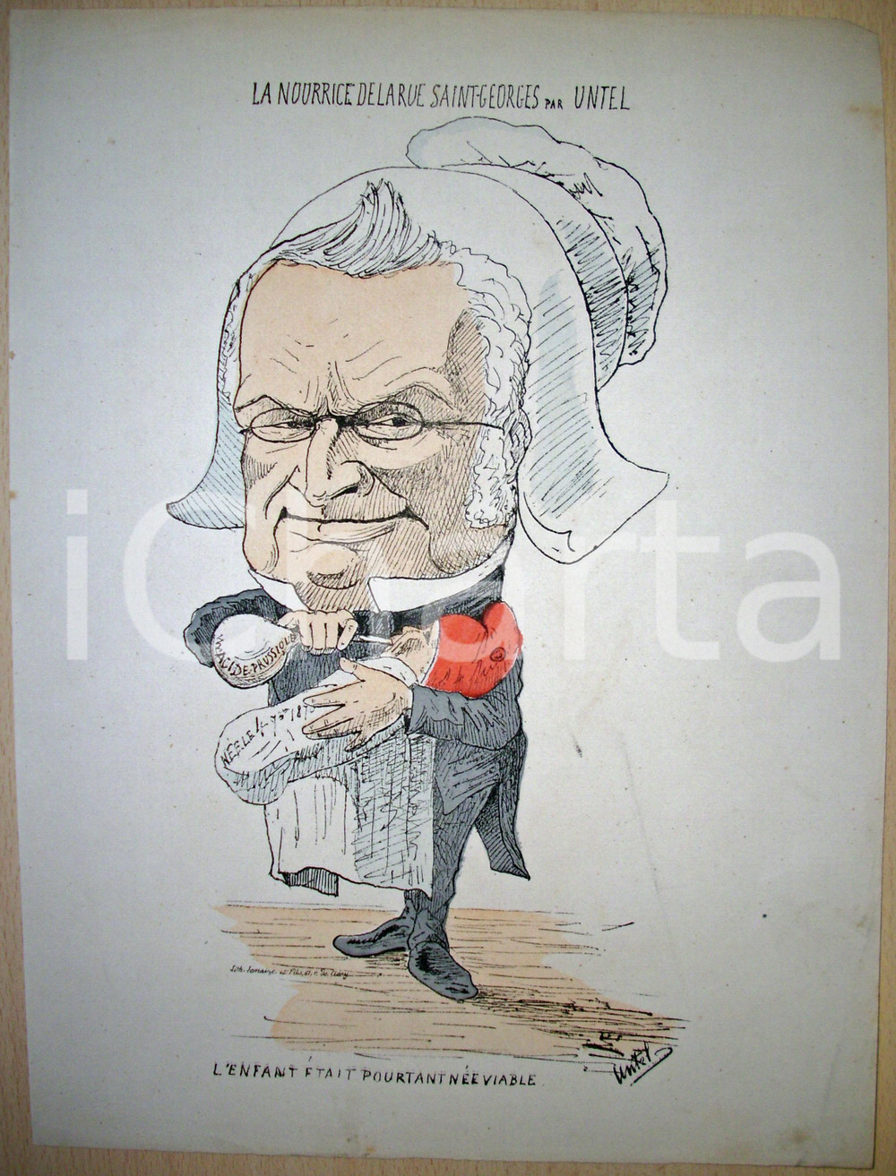 Stampa, bozzetto originale 1871 Caricatura Nourrice da la rue SAINT-GEORGES UNTEL 1