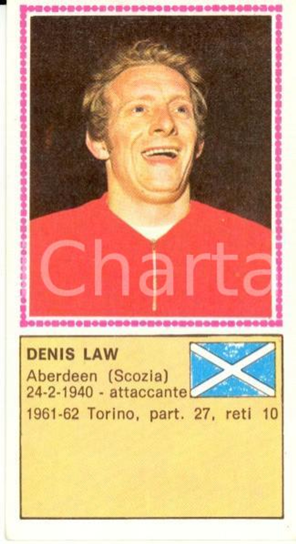 Oggetto da collezione cartaceo Album PANINI - CALCIATORI 1970 - 1971 Figurina Denis LAW *Serie A TORINO 1