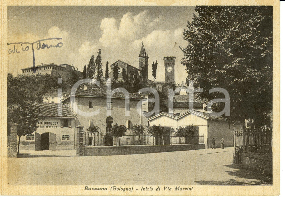 Cartolina originale da collezione 1942 BAZZANO (BO) Inizio di Via MAZZINI *Cartolina Postale FG VG 1
