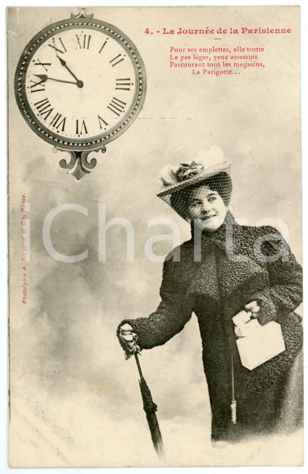 1903 FRANCE La journée de la Parisienne - Emplettes *Postcard n°4  Cartolina postale d'epoca, viaggiata. FAIR/discreto piegatura marginale Formato: 9x14 cm originale e autentica 1