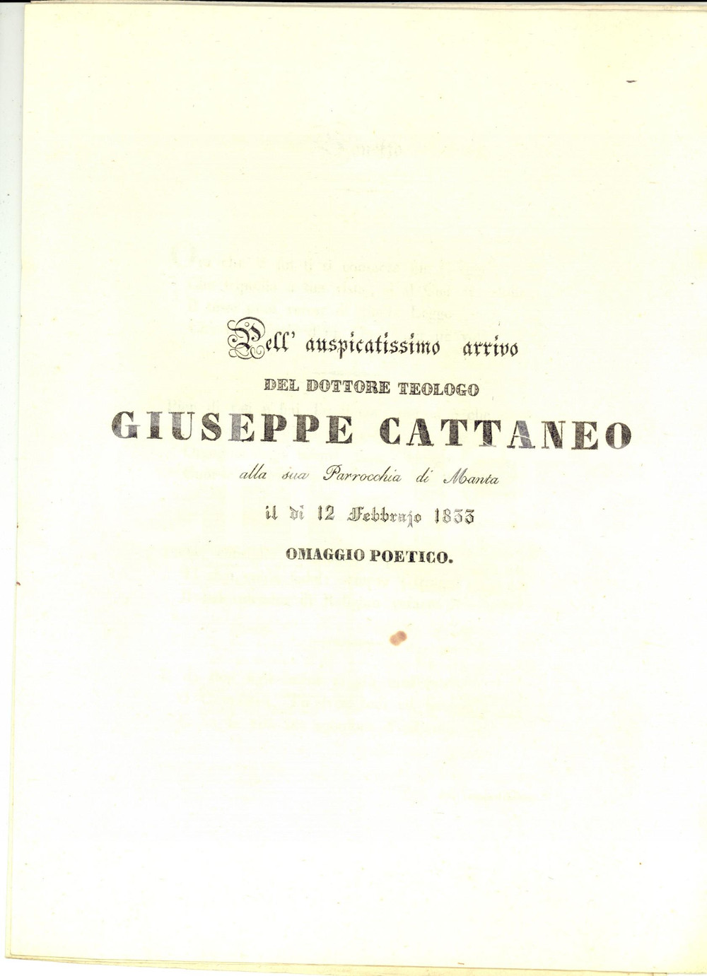 Documento originale, autentico 1833 SALUZZO CN Omaggio poetico al teologo Giuseppe CATTANEO RARO 1