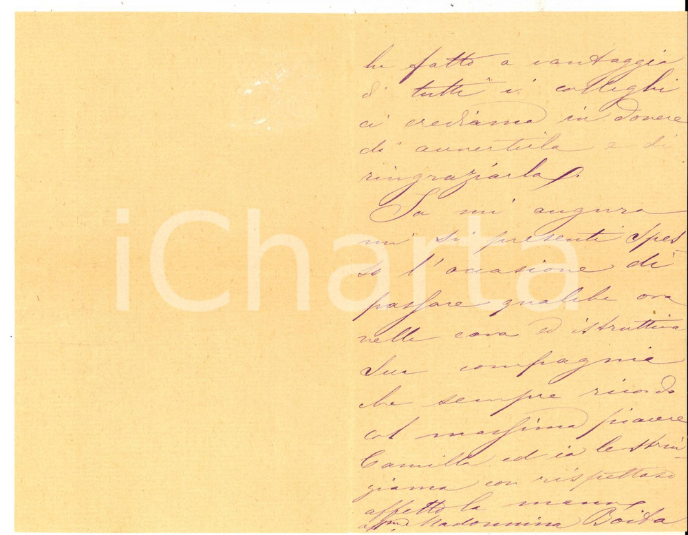 Autografo originale 1890 ca MILANO Ringraziamenti Madonnina MALASPINA BOITO a un senatore AUTOGRAFO 1