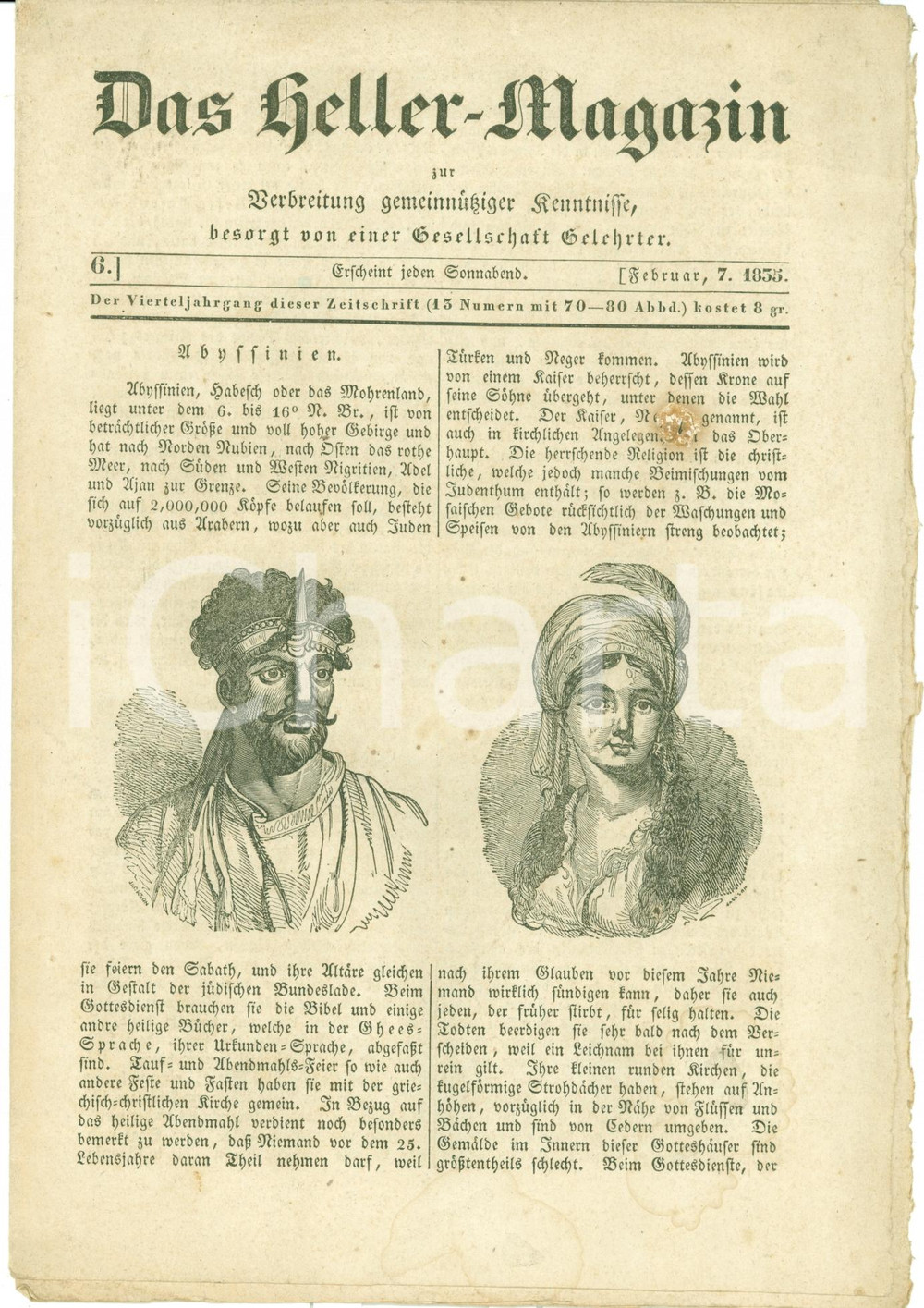 Giornale, rivista storica 1835 DAS HELLERMAGAZIN Costumi degli ABISSINI Anfiteatri Romani con INCISIONI 1