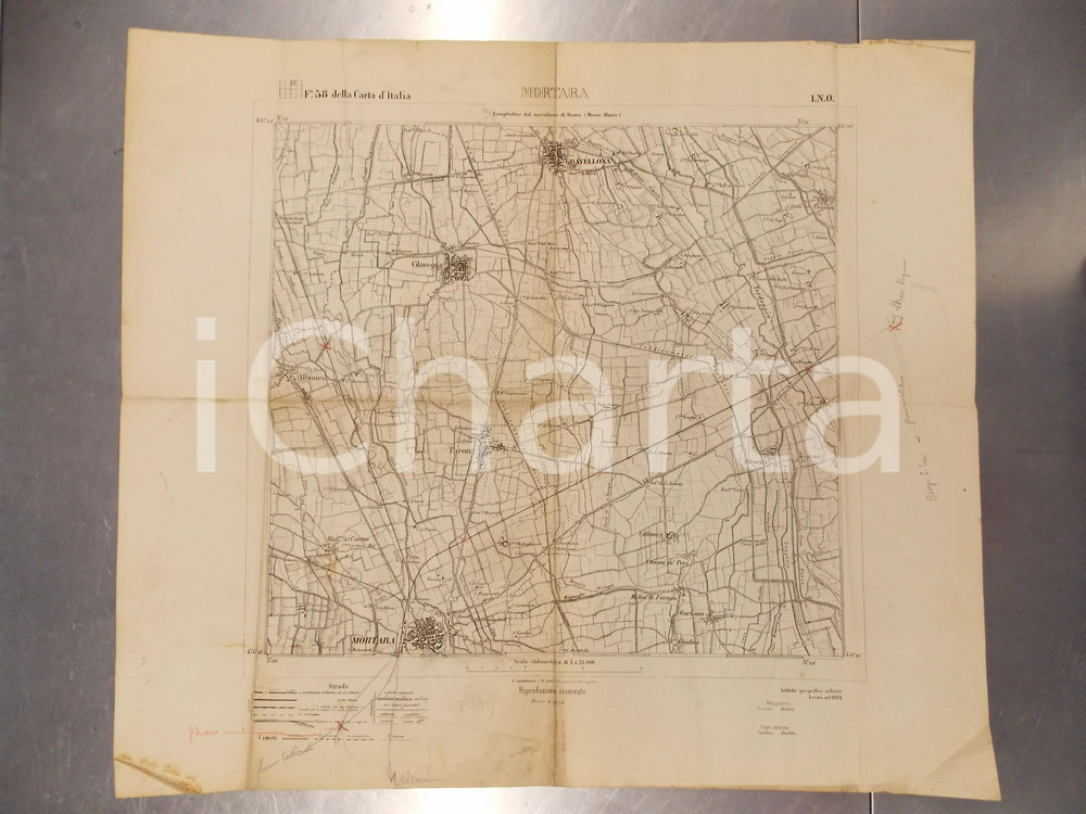Mappa, planimetria storica 1887 MORTARA PV Mappa per Carta d ITALIA Istituto Geografico Militare 1