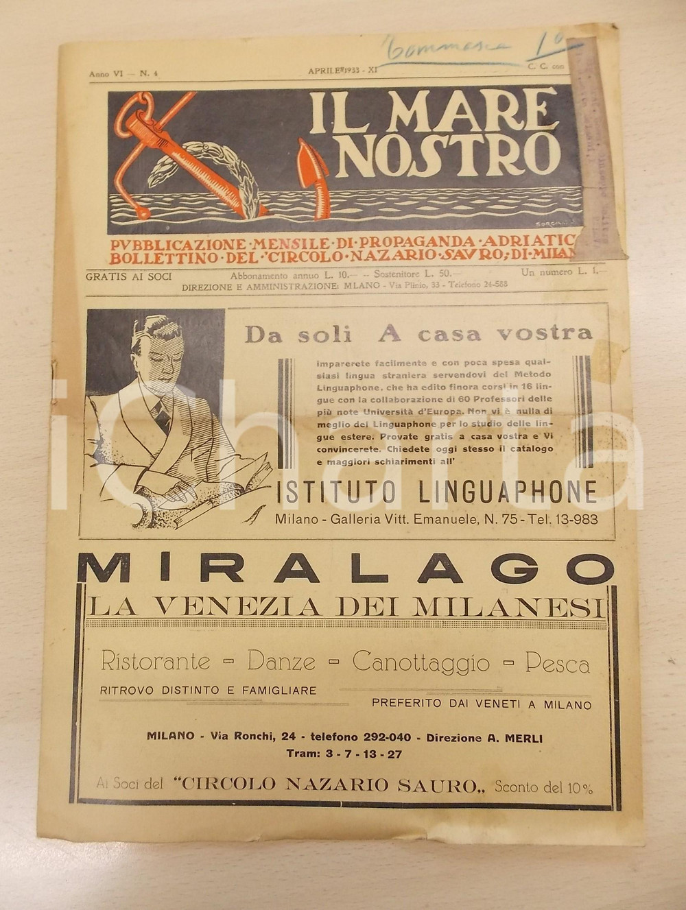 Giornale, rivista storica 1933 IL MARE NOSTRO NiccolÃ² Tommaseo e la Dalmazia  Rivista anno VI nÂ° 4 1