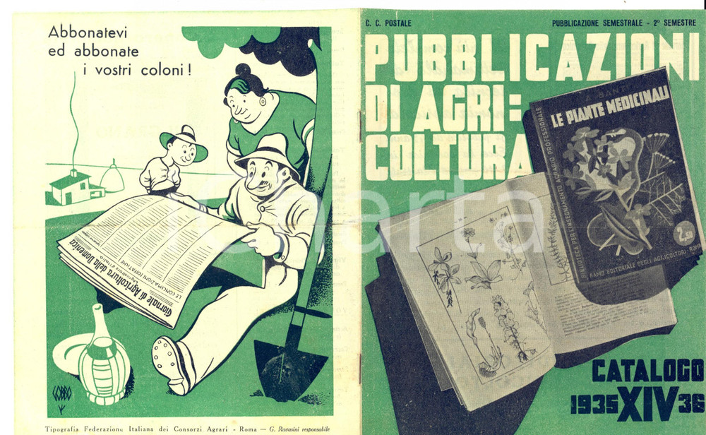Libro, pubblicazione d'epoca 1935 FEDERCONSORZI Pubblicazioni di agricoltura *Catalogo Editoriale Agricoltori 1