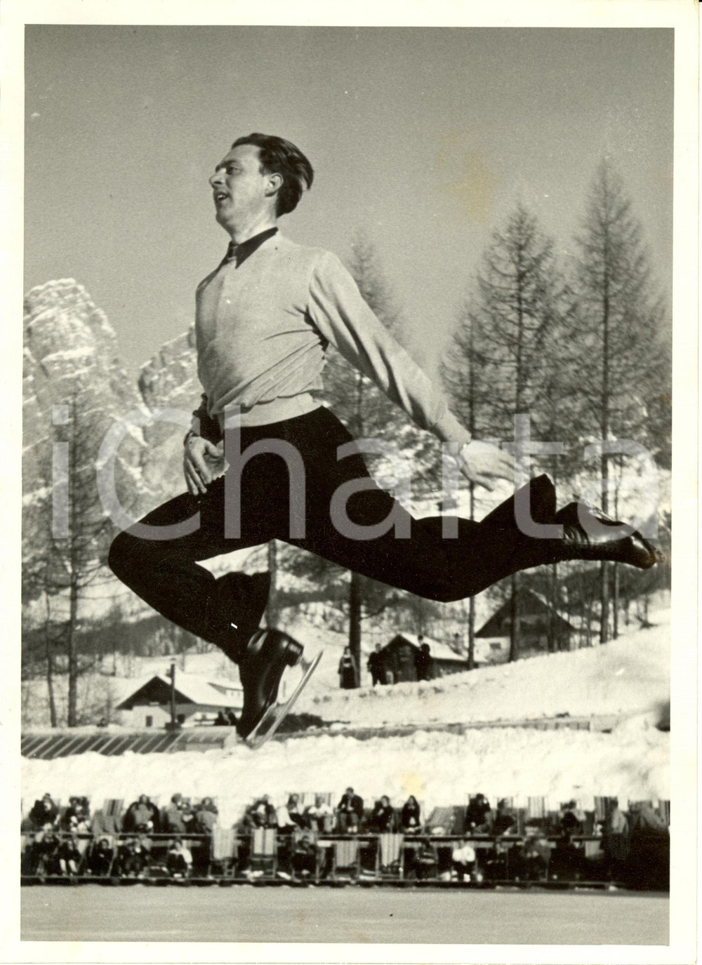 Fotografia d epoca originale 1939 CORTINA D AMPEZZO BL Pattinaggio ghiaccio  Karl SCHAFER Stadio CRISTALLO 1