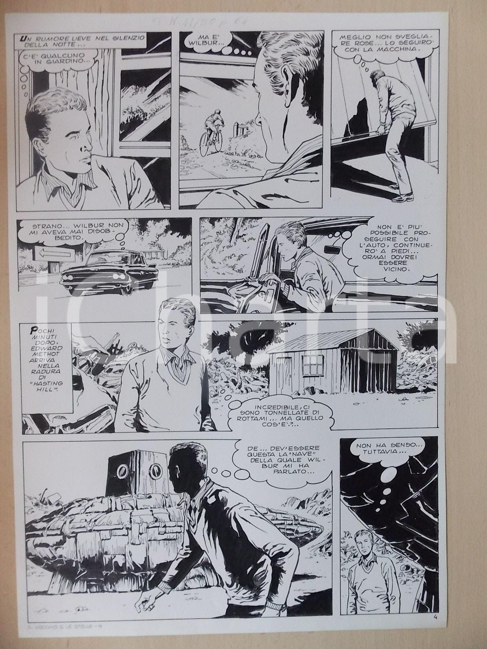 Opera d’arte autentica 1970 ca IL VECCHIO E LE STELLE Luciano Bernasconi UFO rudimentale Tavola LUBE 1