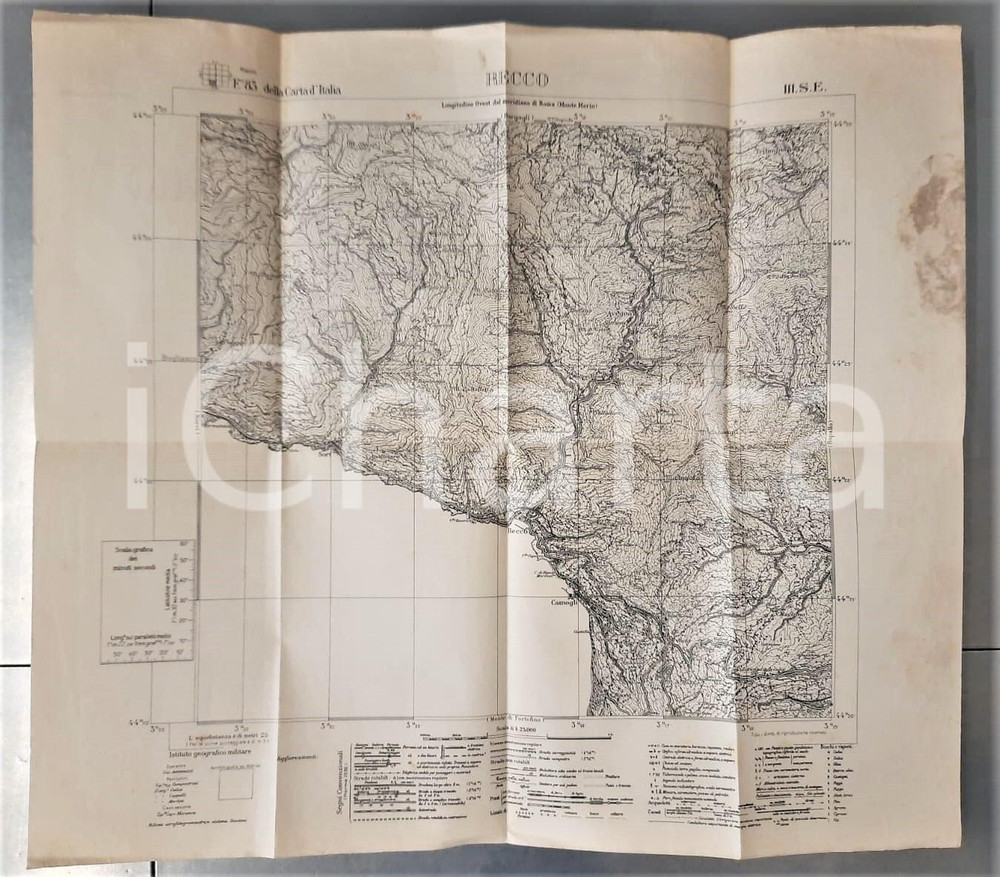 Mappa, planimetria storica 1940 ca Istituto Geografico Militare CARTA D ITALIA  RECCO GE Mappa 1