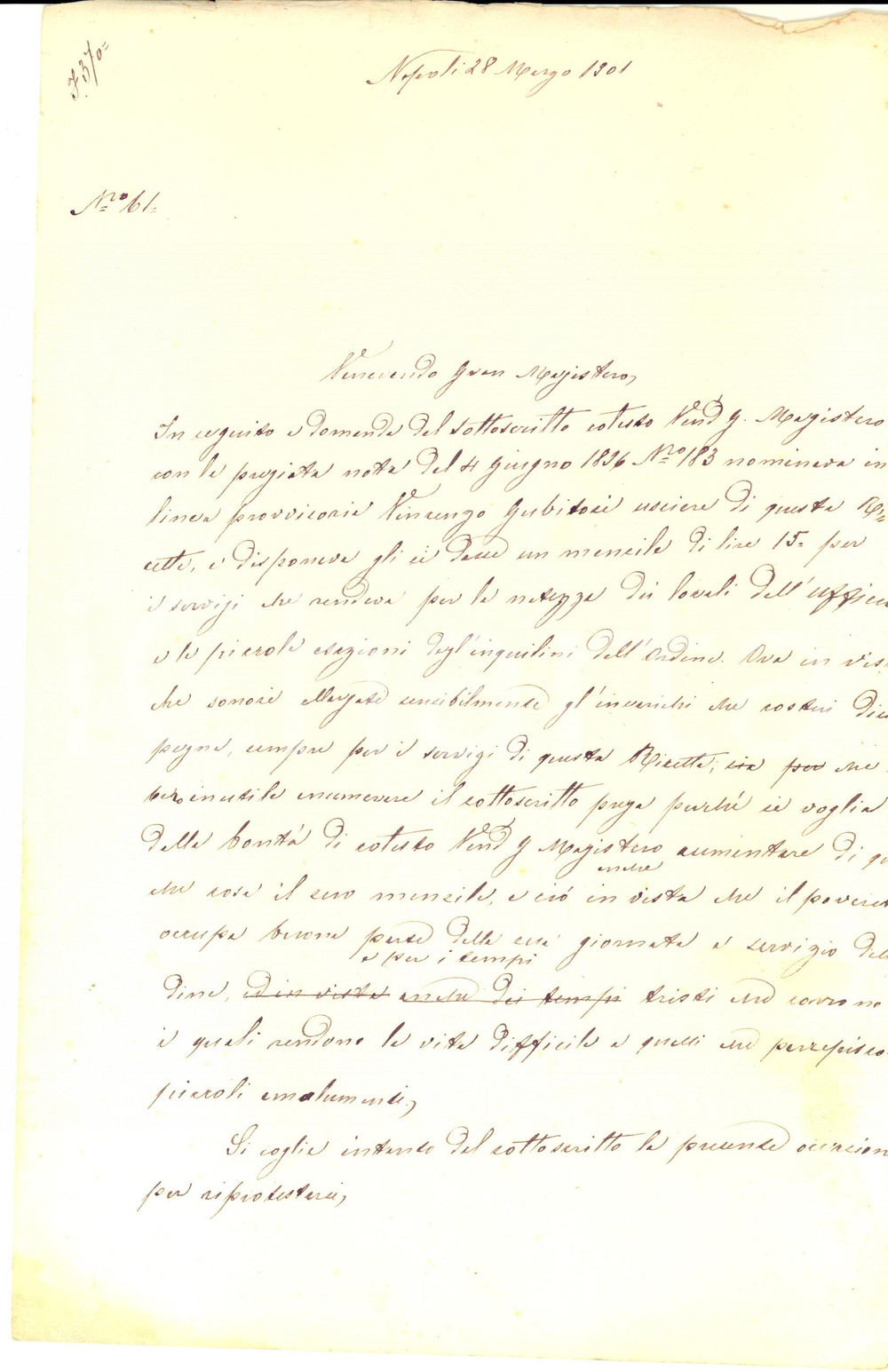 Manoscritto, lettera originale 1901 NAPOLI Supplica per l aumento del salario dell usciere Vincenzo GUBITOSI 1