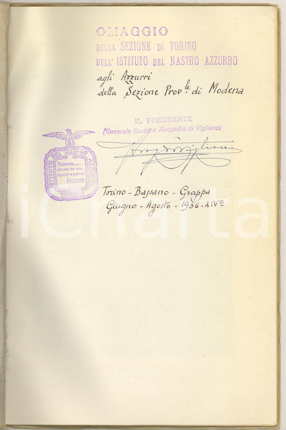 Autografo originale 1936 TORINO NASTRO AZZURRO  Gaetano GIARDINO commemorato da Attilio DARU 1