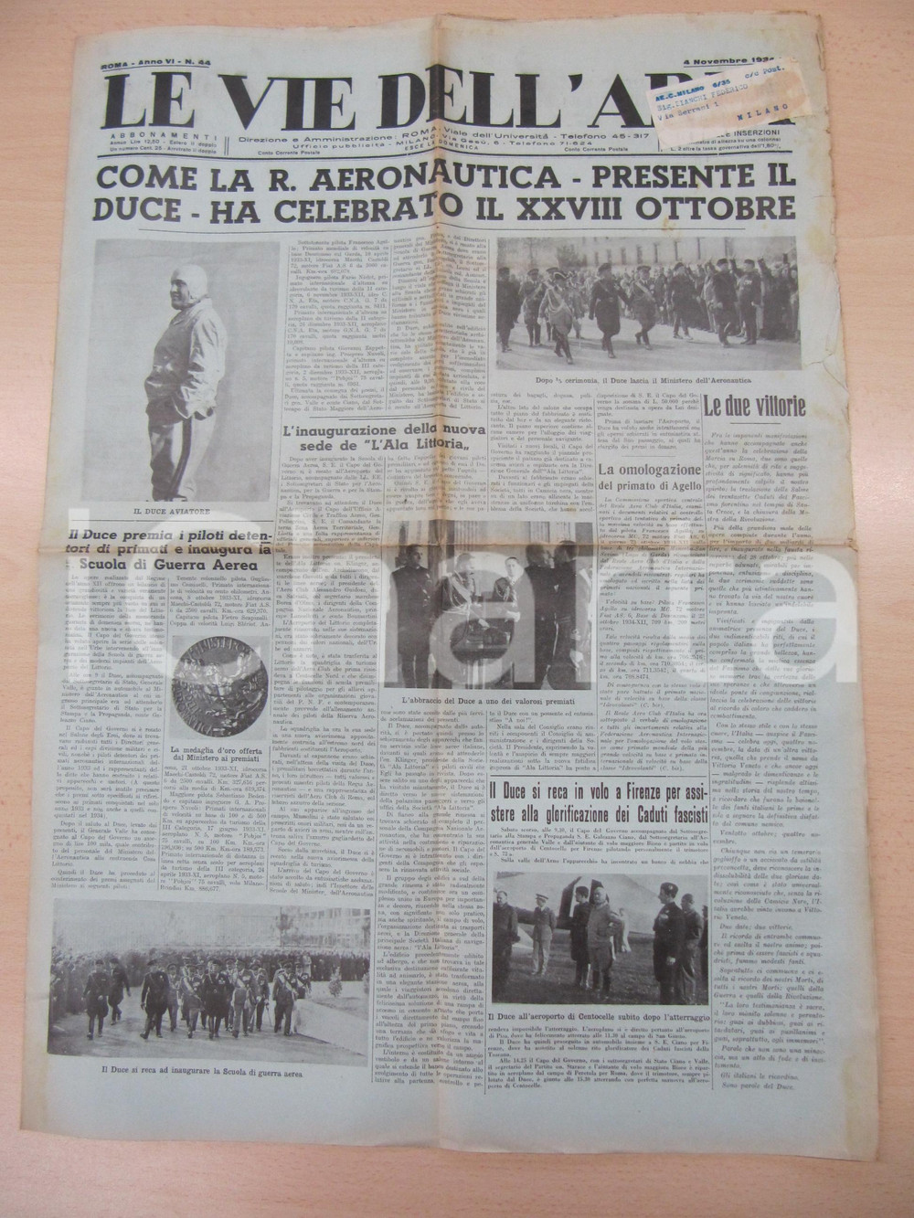 Giornale, rivista storica 1934 LE VIE DELL ARIA Il DUCE aviatore celebra il 28 ottobre con l Aeronautica 1
