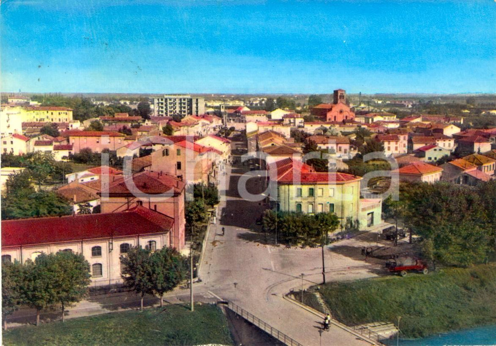 Cartolina originale da collezione 1969 BONDENO FE Panorama paese e scorcio fiume PANARO Cartolina VINTAGE FG VG 1